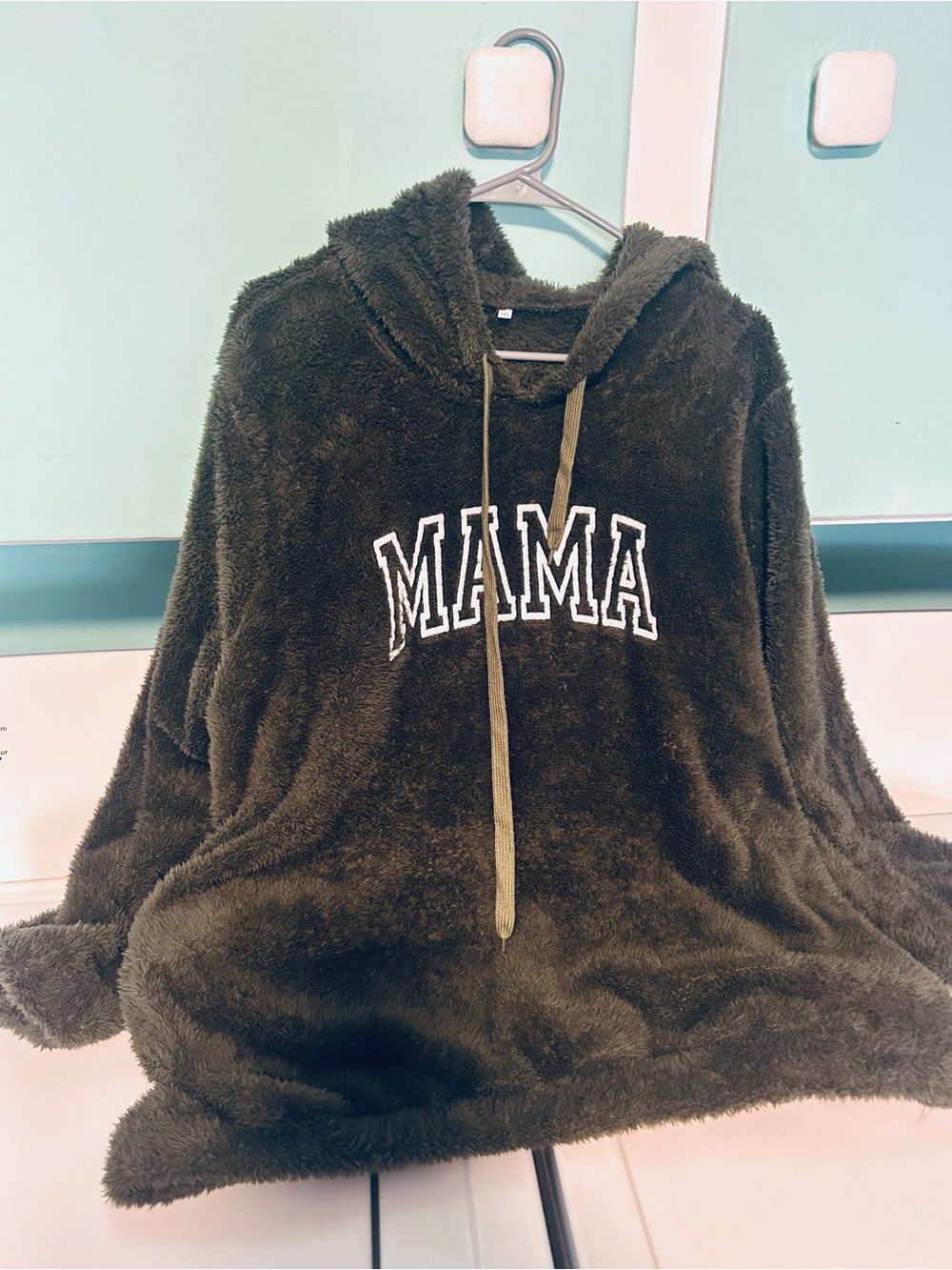 Cozy 'MAMA' Plush Hoodie - Olive Green